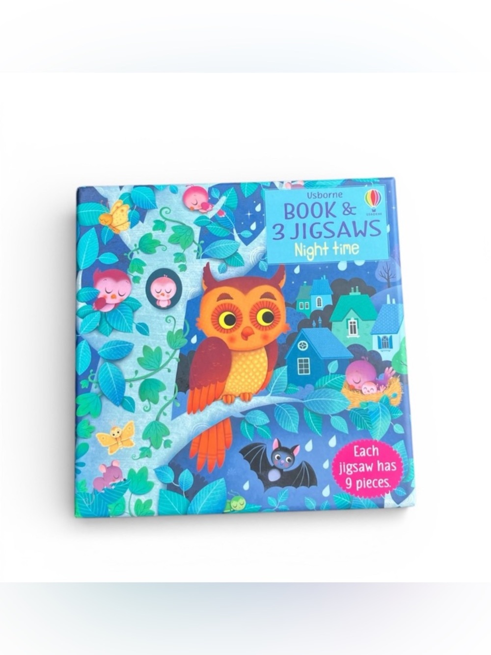 NEW Usborne Book and 3 Jigsaw Puzzles: Night time Owl Bats Fox Animals Moon
